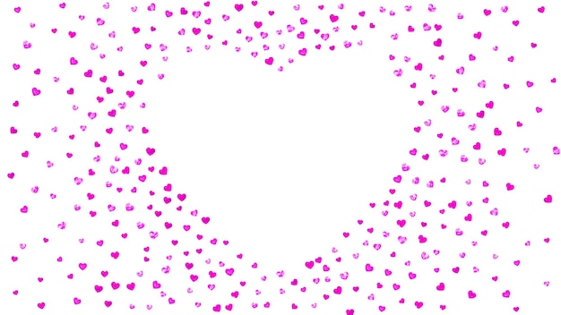 Valentine background with pink glitter hearts February 14th day Vector confetti for valentine background template Grunge hand drawn texture