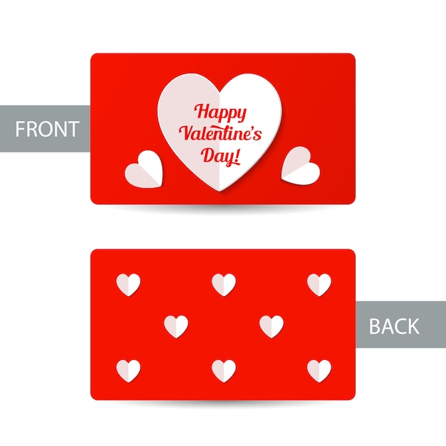 Valentine card template with white paper hearts