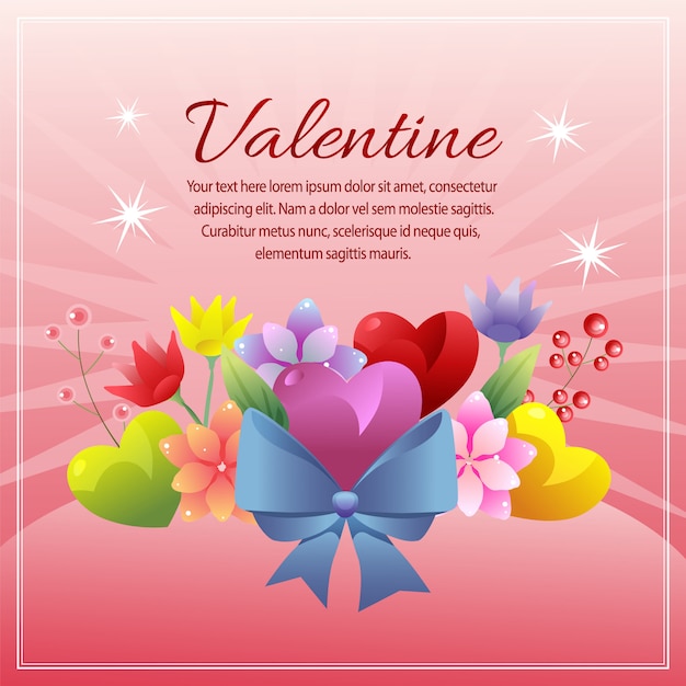 Valentine card with love shape and colorful flower