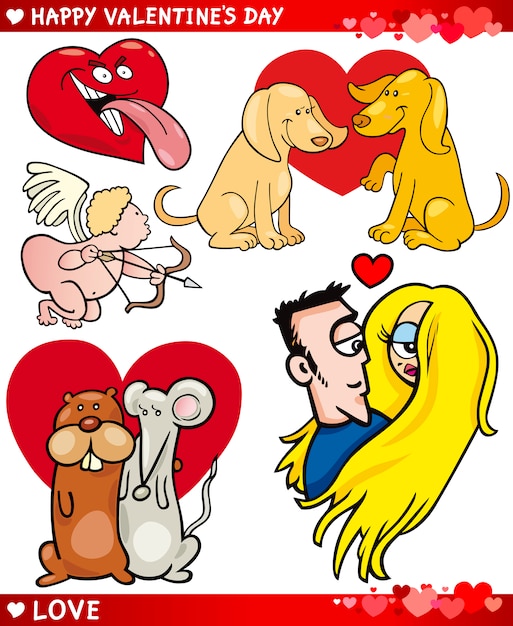 valentine cartoon illustration love set