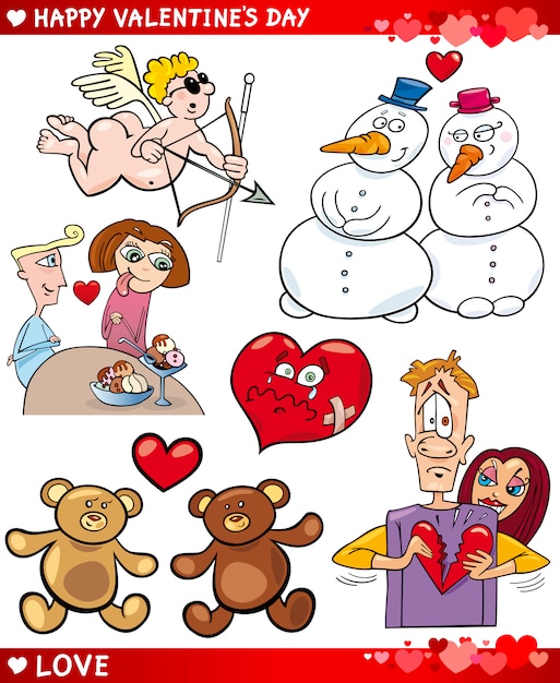 valentine cartoon illustration love set