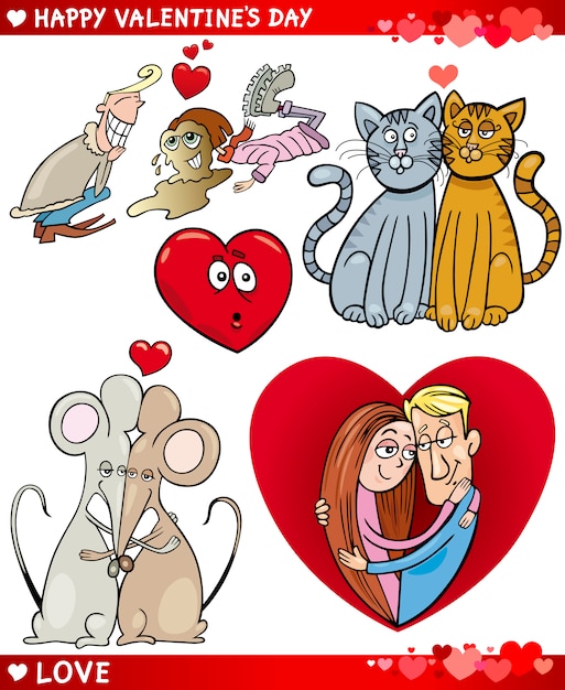 valentine cartoon illustration love set