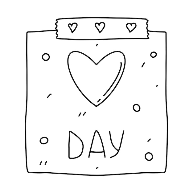 Valentine day calendar February 14 Vector illustration in hand drawn doodle style