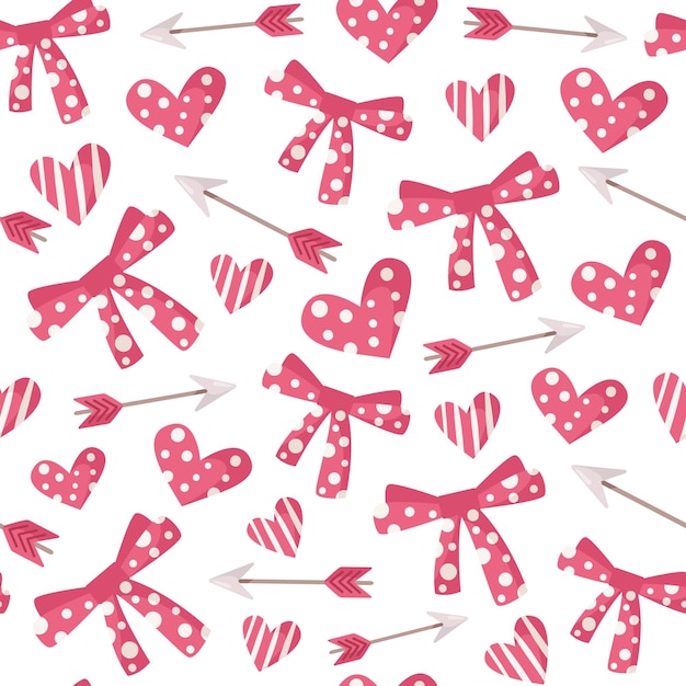 Valentine day cartoon seamless pattern - heart and arrow, wrapping paper