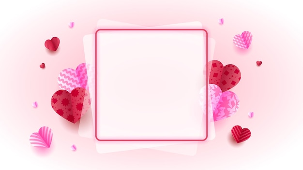 Valentine day concept background Vector illustration 3d red and pink paper hearts paper cut style