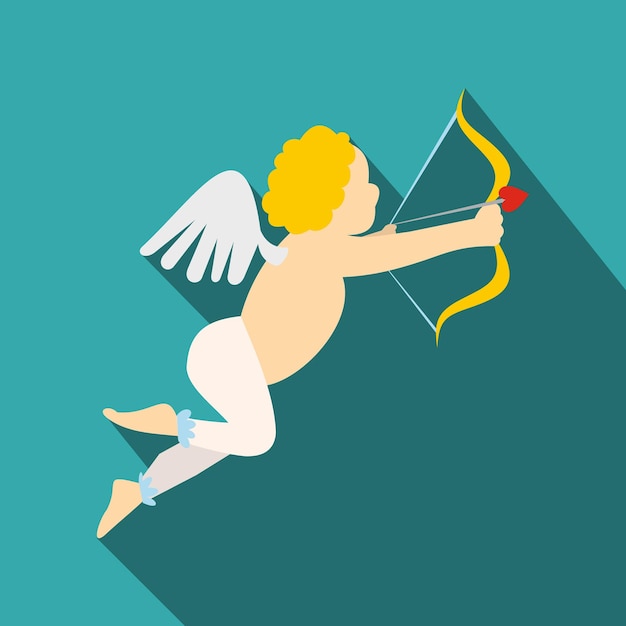 Valentine day cupid flat icon Love angel modern symbol on a blue background