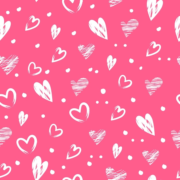 Valentine day festive decorations seamless pattern with white hand drawn heart