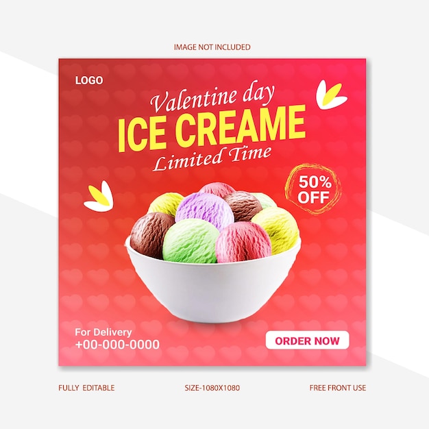 Valentine day ice cream business social media banner post design and ready template