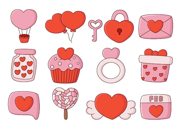 Valentine day icons set isolated on white background