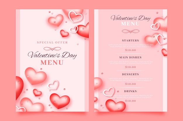 Valentine day menu template