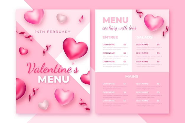 Valentine day menu template