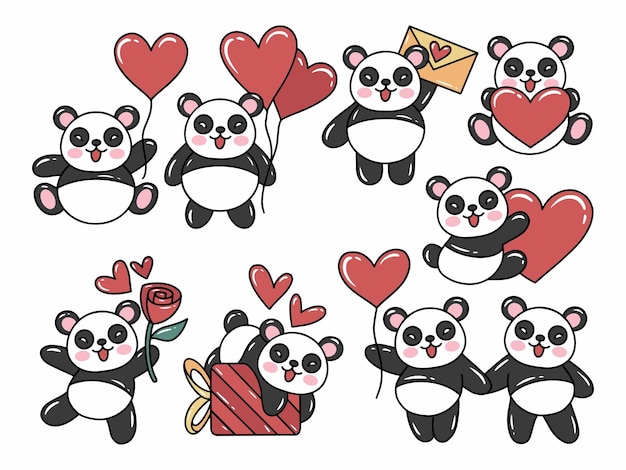 Valentine Day Panda Cartoon Illustration