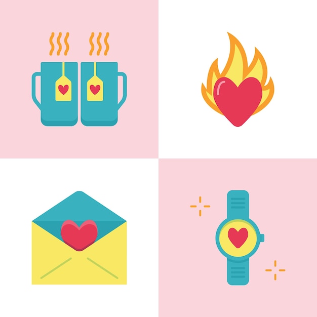 Valentine day romantic icon set