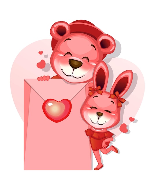 Valentine days Vector illustration Cute character Pink Bear