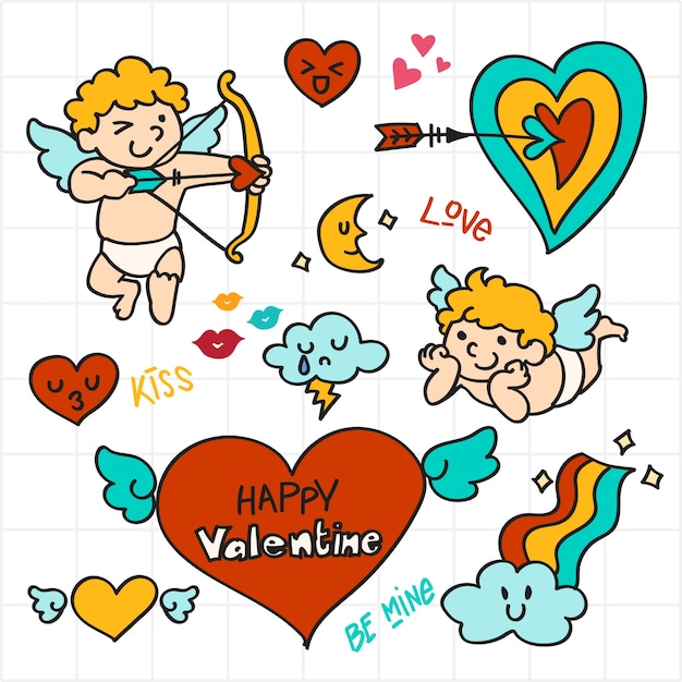 Valentine Doodle, Cupid holding arrow, Love Icon