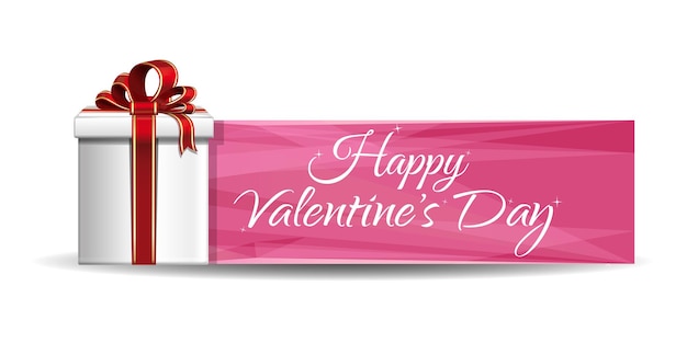 Valentine gift box on a background of pink banner. Greeting inscription - Happy Valentines Day.