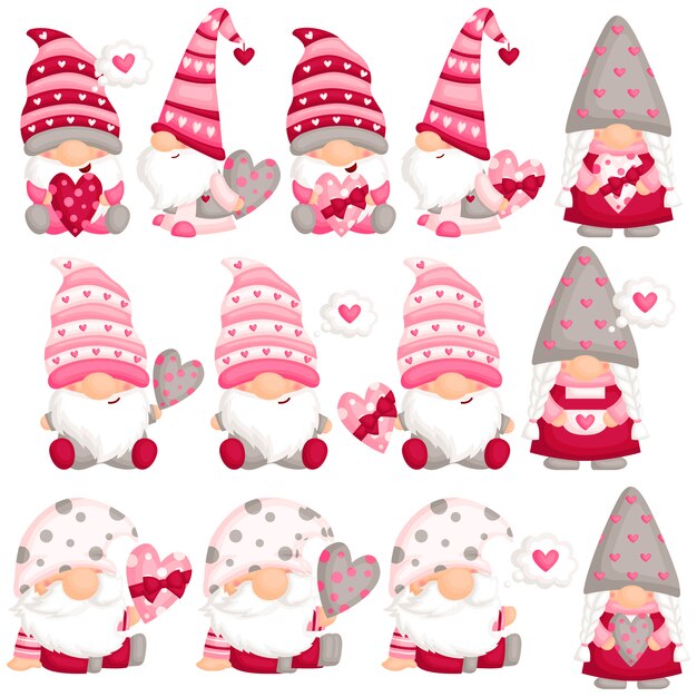 Vector valentine gnome in love