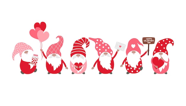 Valentine gnomes vector illustration isolated on a white background