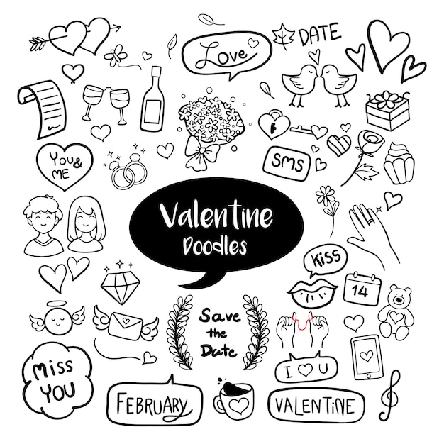 Valentine hand drawn doodles