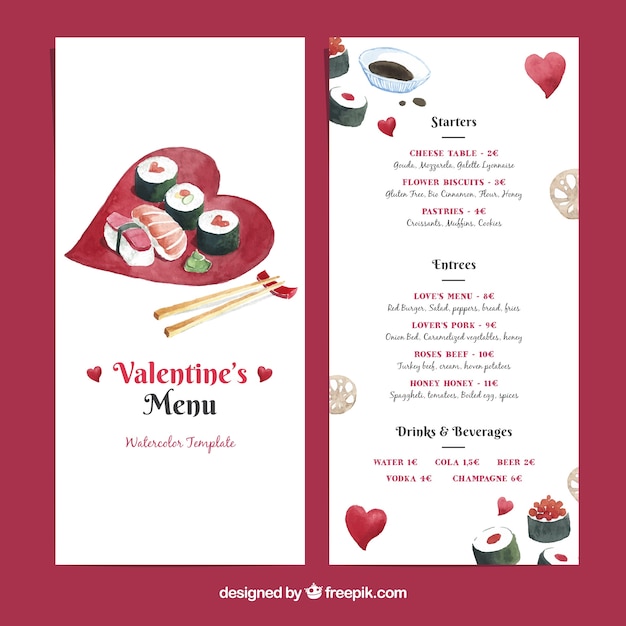 Valentine menu template with sushi