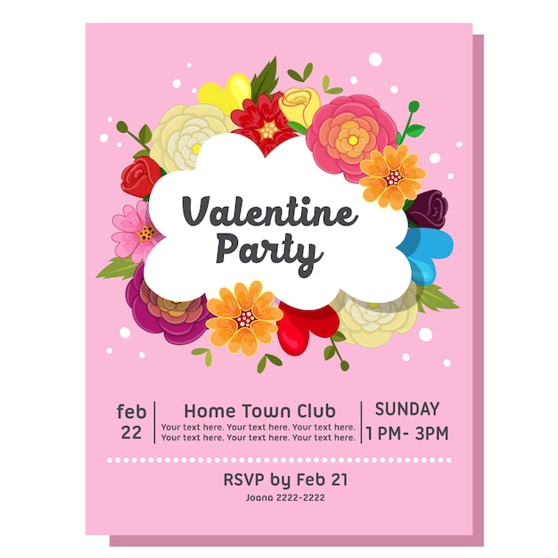 Valentine party invitation card floral cute set