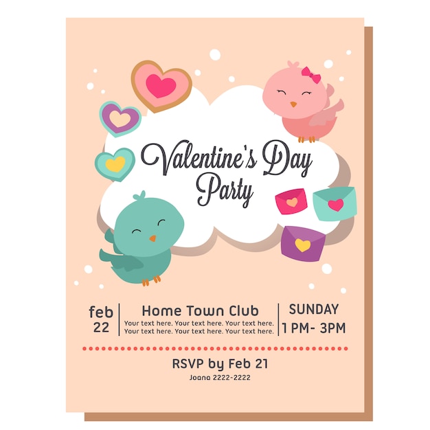 Valentine party invitation with love bird couple