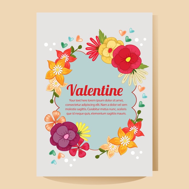 Valentine poster with flat floral theme