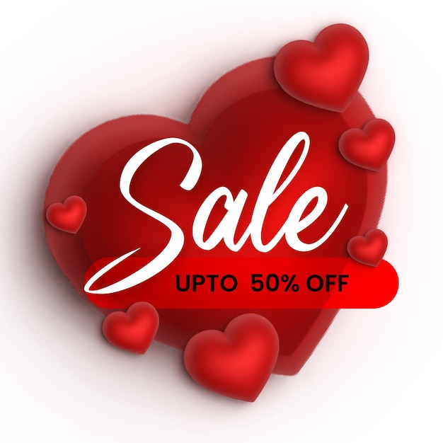 valentine red 3d hearts sale badge poster background free vector