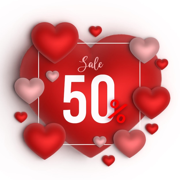 valentine red 3d hearts sale badge poster background free vector