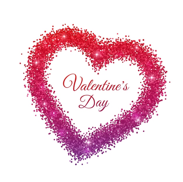 Valentine red purple glitter frame. Vector illustration