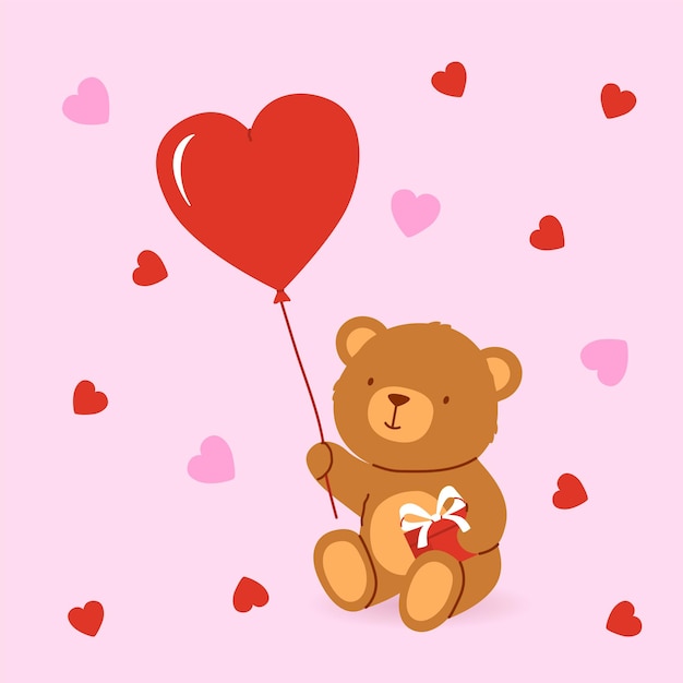 Valentine's card with cute bear Vector cartoon illustration