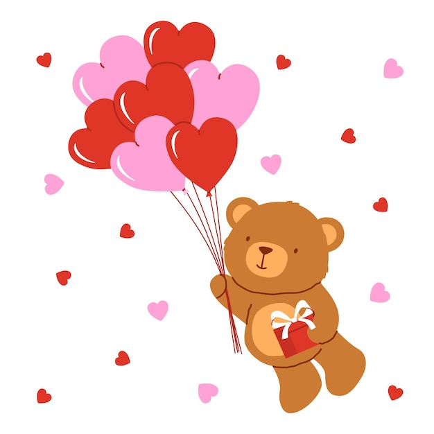 Valentine's card with cute bear Vector cartoon illustration