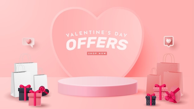 Valentine's day 3D podium product presentation for banner, advertising, and business. vector illustration