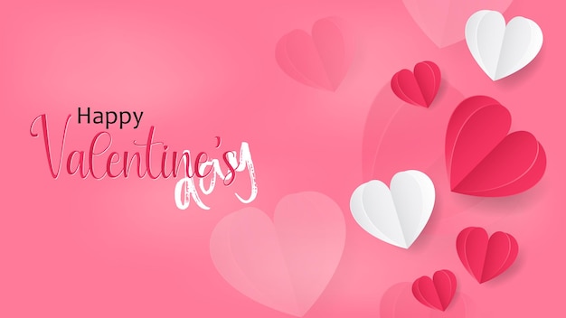 Valentine's day background concept. card, Poster, or banner Paper heart on pink background.