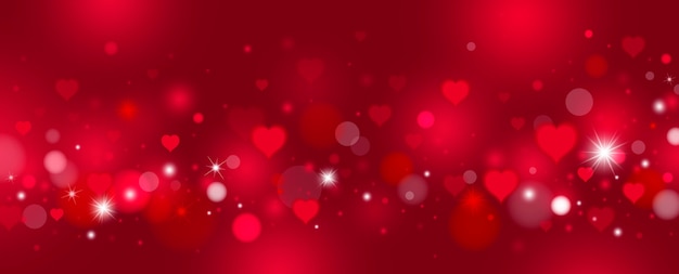 Valentine's day background design of red hearts and bokeh