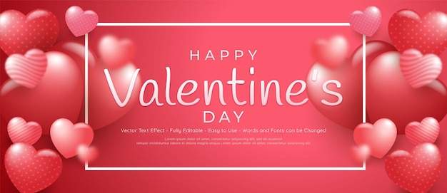 Valentine's day background realistic banner with white frame behind 3d heart decoration