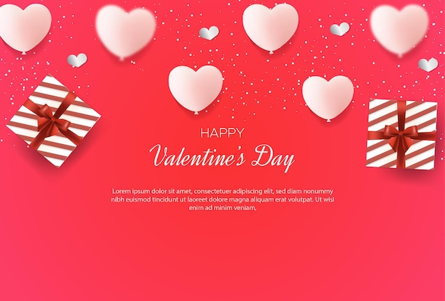 Valentine's day background with 3d love balloons and gift box