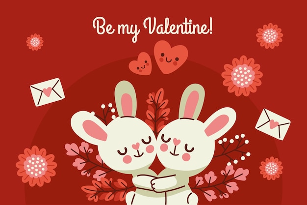 Valentine's day background with bunnies and hearts