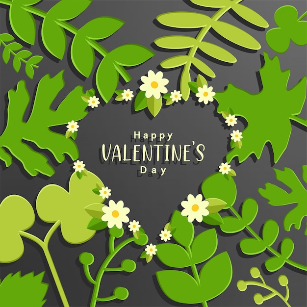 valentine's day background with flowers and green leaves