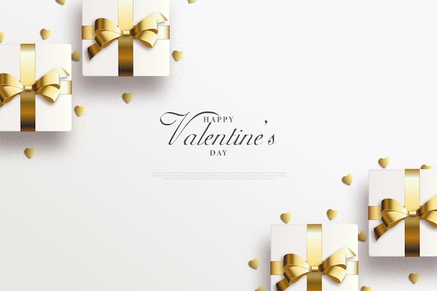 valentine's day background with  gift box and gold ribbon.