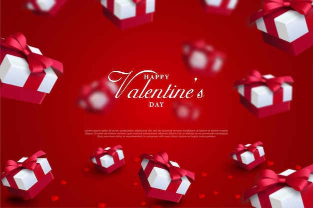 valentine's day background with gift box on red background.