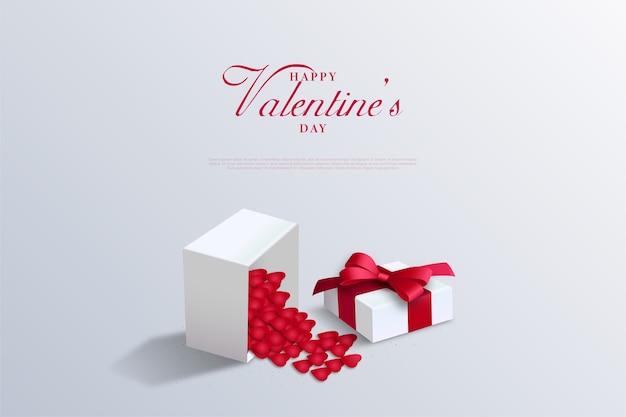 valentine's day background with white gift box filled with red balloons.