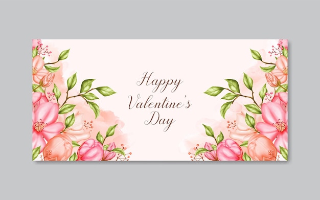 Valentine's day banner template with watercolor floral