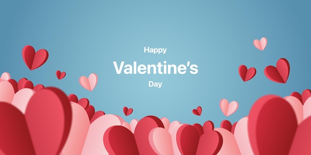 Valentine's day blue background with paper hearts Banner for your design Wallpaper flyer invitation poster discount voucher Vector EPS 10