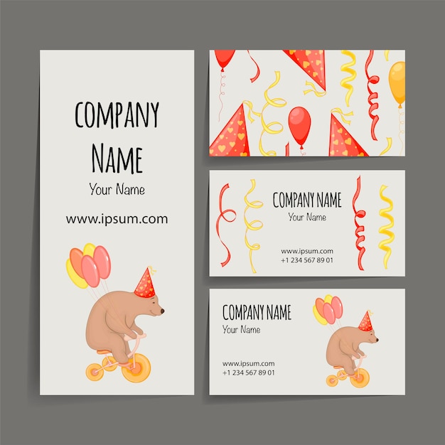 Valentine's Day business card with a teddy bear Cartoon style Vector illustration