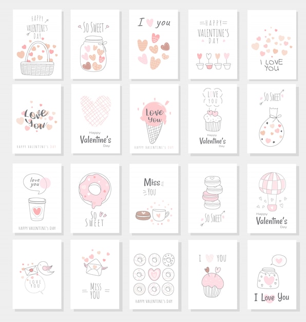 Valentine's Day card set with hand drawn style