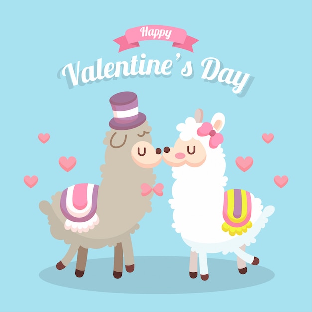 Valentine's Day Card with Animal Couple Illustration