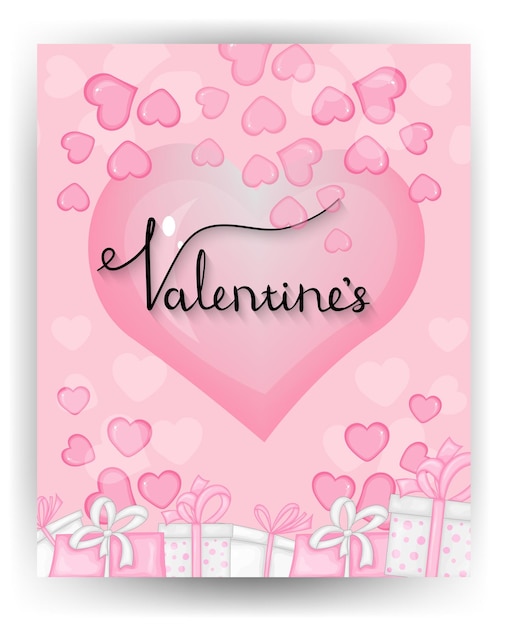 Valentine's Day card with bunnies and gifts Cartoon style Vector illustration