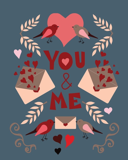 Valentine's Day card with lettering You and Me