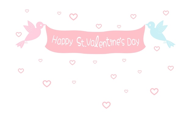 Valentine's day  card with  ribbon and birds on white background